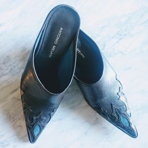 Antonio Melani Western Mules Heel Brown Blue 6.5